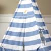 Blue Stripe Teepee with Floor, Pocket, Window, Flag Banner, LED Light and Hand Bag, Play Tent, Play House, Kids Room Decor view 4