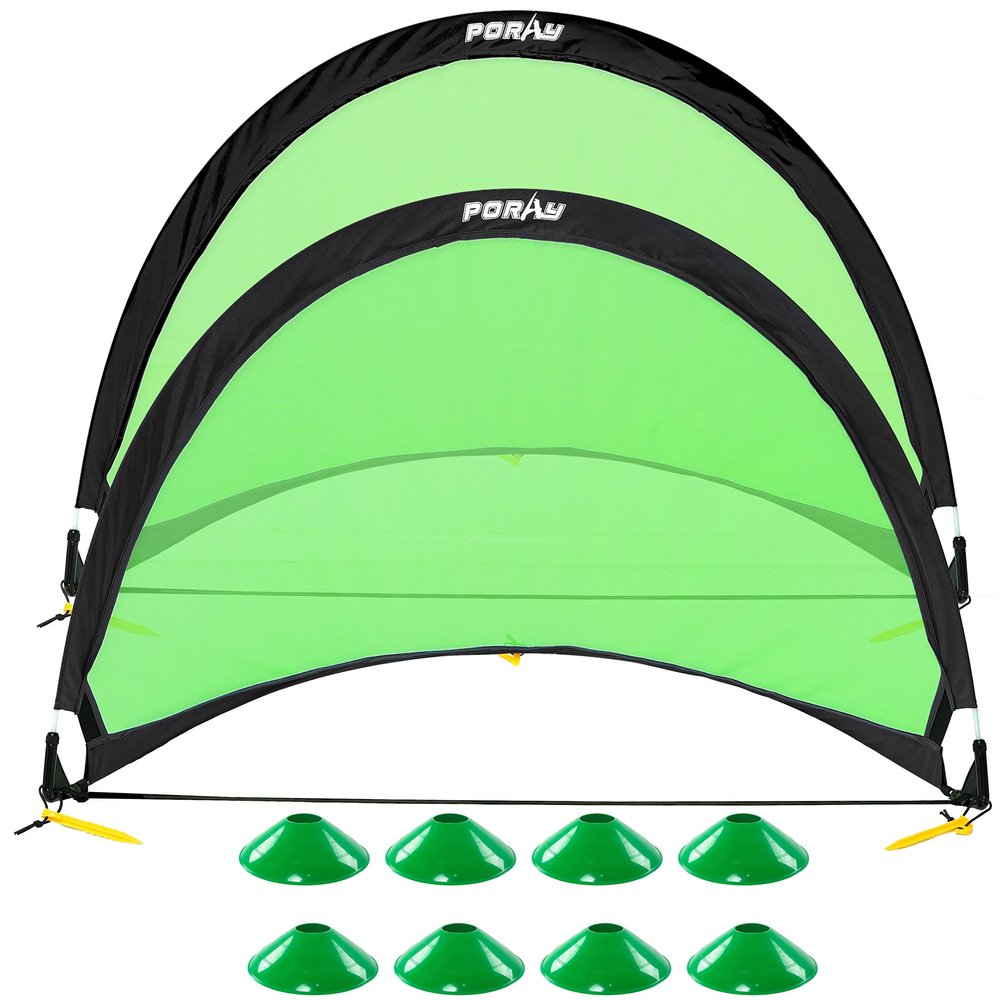 Poray Soccer Goal for Kid Easy-up Set of Two Portable 4FT Soccer Net 210D Oxford with 8 Field Marker Cones Extra Stakes Fun for Backyard and Soccer Training