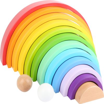 Small Foot Wooden Rainbow Building Blocks with Balls (XL) - Educational 15 x 9 x 2 inch Wooden Toy Building Block for Toddlers 12+ Months