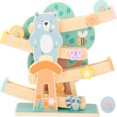 Small Foot 11473 Wooden Marble Run, on 3 Wheels and Including Animals and Flowers in Bright Colours, for Ages 1.5 Years and up Toys, Multicolored