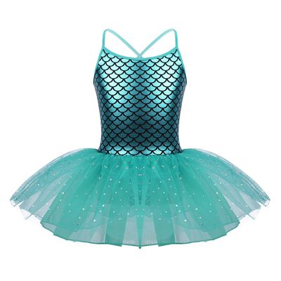 Agoky Kids Baby Girls Sparkle Camisole Leotards Gymnastics Ballet Dance Tutu Dress Fairy Mermaid Costume Lake_Blue Mermaid 10