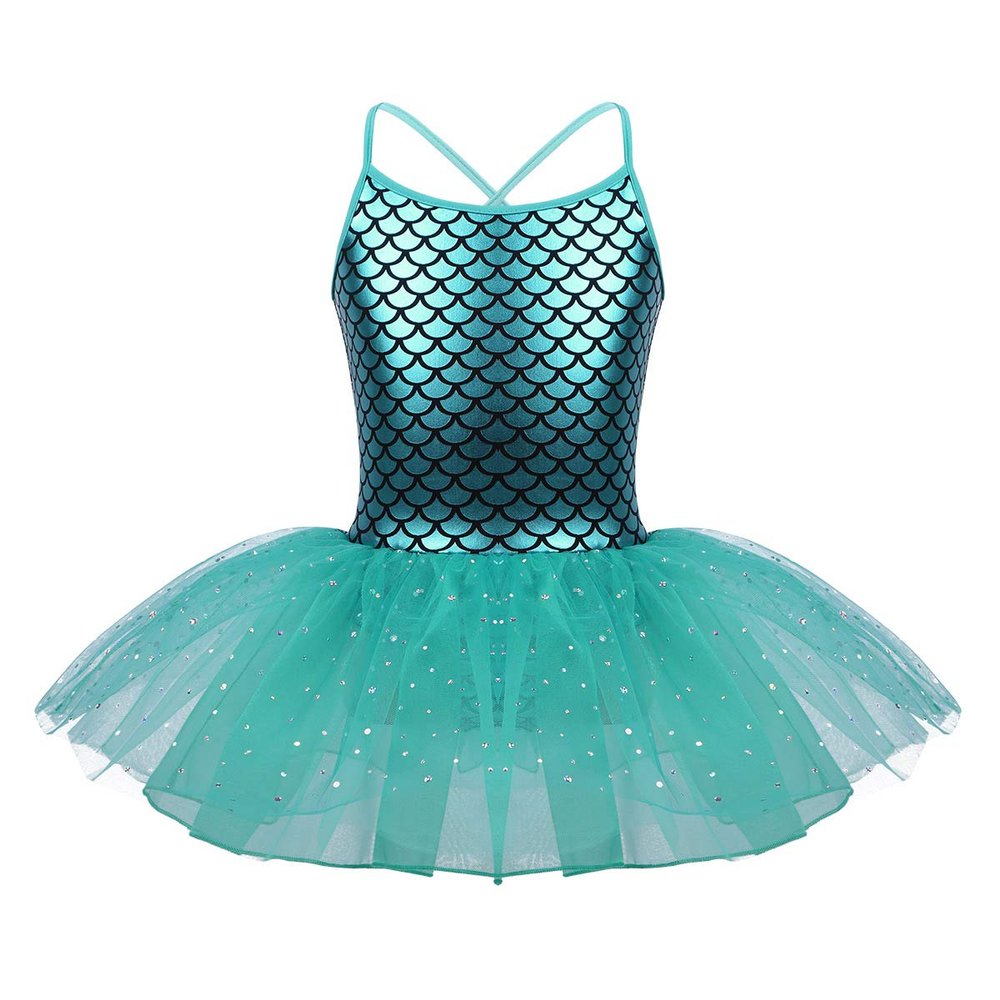 Agoky Kids Baby Girls Sparkle Camisole Leotards Gymnastics Ballet Dance Tutu Dress Fairy Mermaid Costume Lake_Blue Mermaid 10