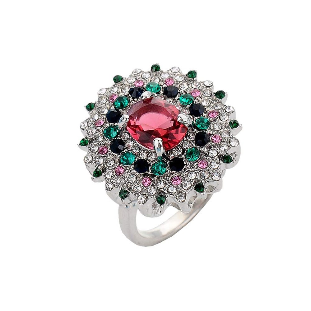 SXFSE Womens Luxury Rings, Fashion Trend Small Daisy Flower Diamond Red Zircon Ladies Ring Jewelry for Girlfriend Mother