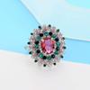 SXFSE Womens Luxury Rings, Fashion Trend Small Daisy Flower Diamond Red Zircon Ladies Ring Jewelry for Girlfriend Mother view 2