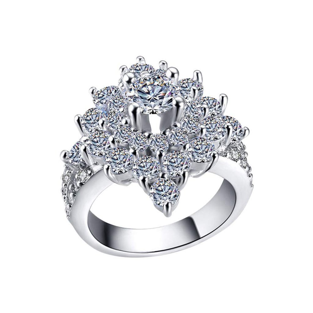 SXFSE Womens Luxury Rings, Personality Metal Diamond Microinlaid Zircon Fourclaw Ladies Ring Jewelry Gift for Girlfriend Mother