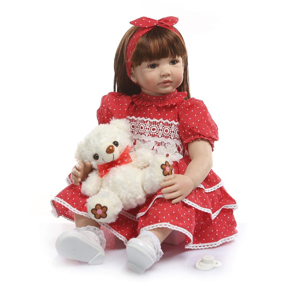 24inch Toddler Reborn Doll Soft Silicone Vinyl Cotton Body Princess Girl Lifelike Baby Doll Detail Painting with Red Headband