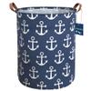 Sanjiaofen Kids Hamper,Collapsible Laundry Baskets,Waterproof Storage Baskets with Leather Handle,Nautical Decor,Toy Organizer (Navy Blue Anchor) view 1