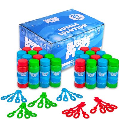 BubblePlay Bubble Blower Bottles with Wands - 24 Pack 2 Oz Bottles of Bubble Solution with Wands for Kids - Outdoor Summer Fun, Birthday Party Favors (24 Pack)