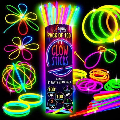 Ammy Glow 205 Pcs Glow Sticks Bulk Party Pack Glow in the Dark Party Supplies with Glow Bracelets & Necklaces New Years Eve Party Supplies (Tube Packed)