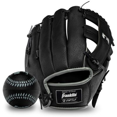 Franklin Sports MLB Kids Tee Ball Glove + Ball Set - RTP Youth Fielding Glove for Teeball - MLB Synthetic Leather Baseball Mitt - Ready to Play (RTP) - 9.5" Inch Right Hand Throw - Black