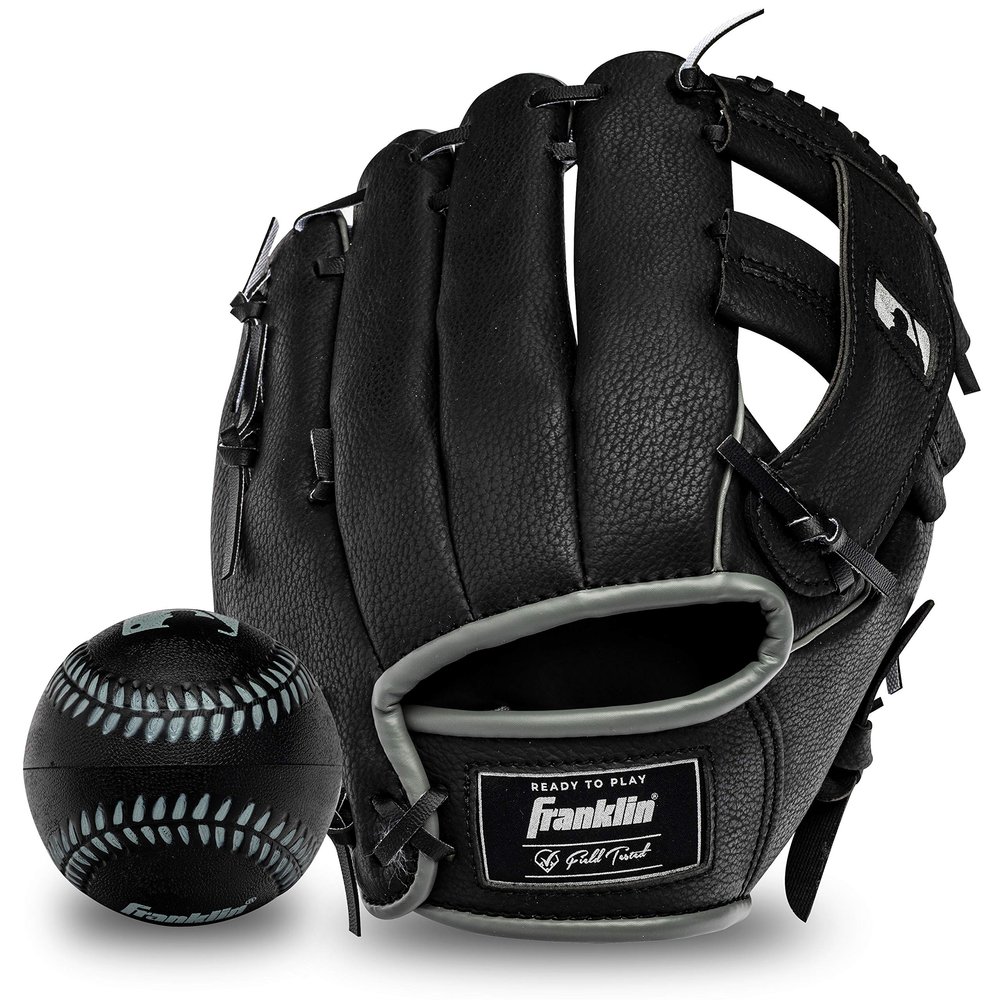 Franklin Sports MLB Kids Tee Ball Glove + Ball Set - RTP Youth Fielding Glove for Teeball - MLB Synthetic Leather Baseball Mitt - Ready to Play (RTP) - 9.5" Inch Right Hand Throw - Black