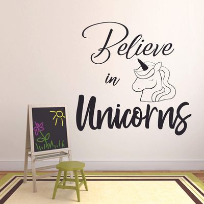 Belive in Unicorns - Unicorn Quote Cute Girly Wall Sticker Art Decal for Girls Boys Kids Room Bedroom Nursery Kindergarten House Fun Home Decor Stickers Wall Art Vinyl Decoration Size (10x10 inch)
