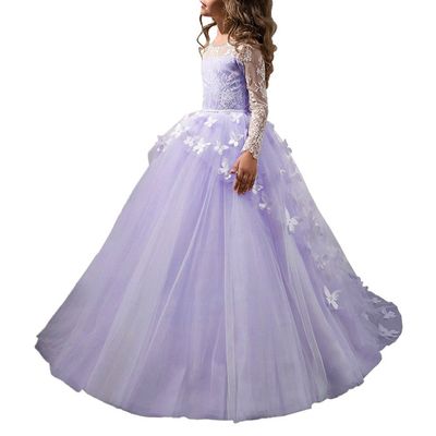 ABaoWedding Lovely Flower Girl Dress Lace Long Sleeves Prom Gown (Lilac, 12)