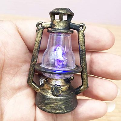1:6 Scale Dollhouse Miniature Lantern Dummy Kerosene Lamp Light; Shake to Light; No Battery;High 5cm (Gold Black)