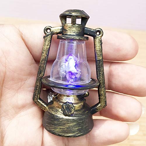 1:6 Scale Dollhouse Miniature Lantern Dummy Kerosene Lamp Light; Shake to Light; No Battery;High 5cm (Gold Black)