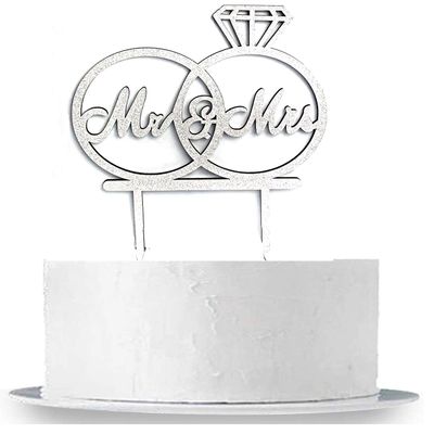 OOKI- Mr and Mrs Double Sided Glitter Wood Topper for Wedding Cake Party Cake Decoration Bride and Groom Love (Silver)