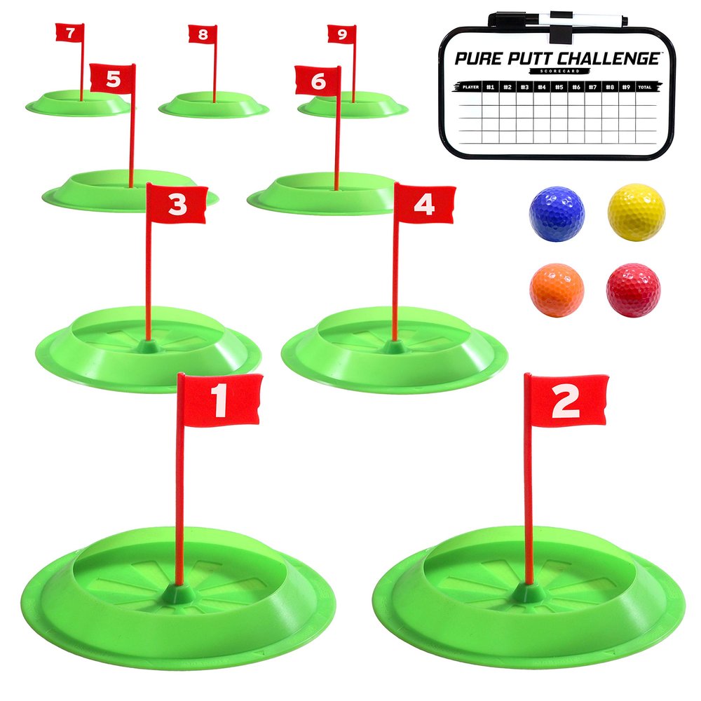 GoSports Pure Putt Challenge Mini Golf Game - Build Your Own Course at Home, The Office or On The Green - Includes 9 Holes, 4 Balls, Dry-Erase Scorecard, Tote Bag & Rules