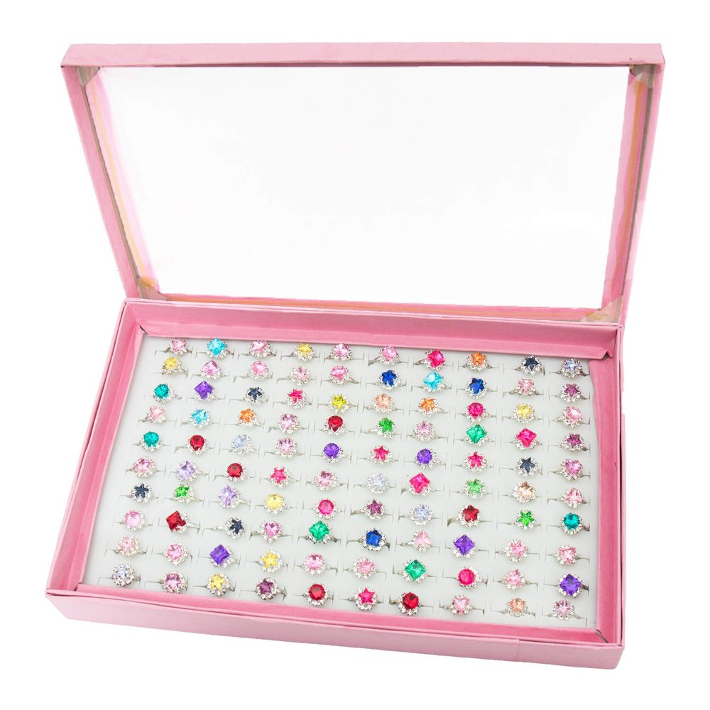 ONEST 100 Pieces Cute Rings Jewelry Rings Pretend Play Ring and Dress up Ring Gift