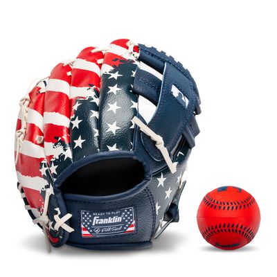 Franklin Sports Tee Ball Glove - Right Handed Youth Fielding Glove - MLB Synthetic Leather Baseball Glove - Ready to Play Glove (RTP) - 9.5 Inch Right Hand Throw - MLB USA with Ball