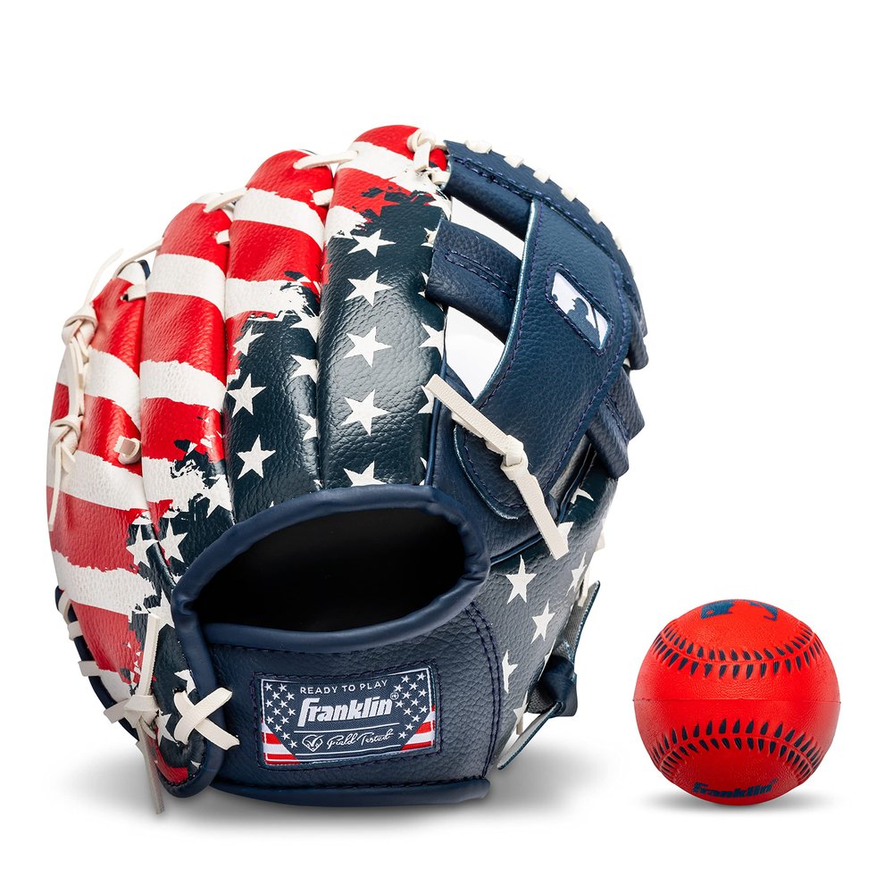 Franklin Sports Tee Ball Glove - Right Handed Youth Fielding Glove - MLB Synthetic Leather Baseball Glove - Ready to Play Glove (RTP) - 9.5 Inch Right Hand Throw - MLB USA with Ball