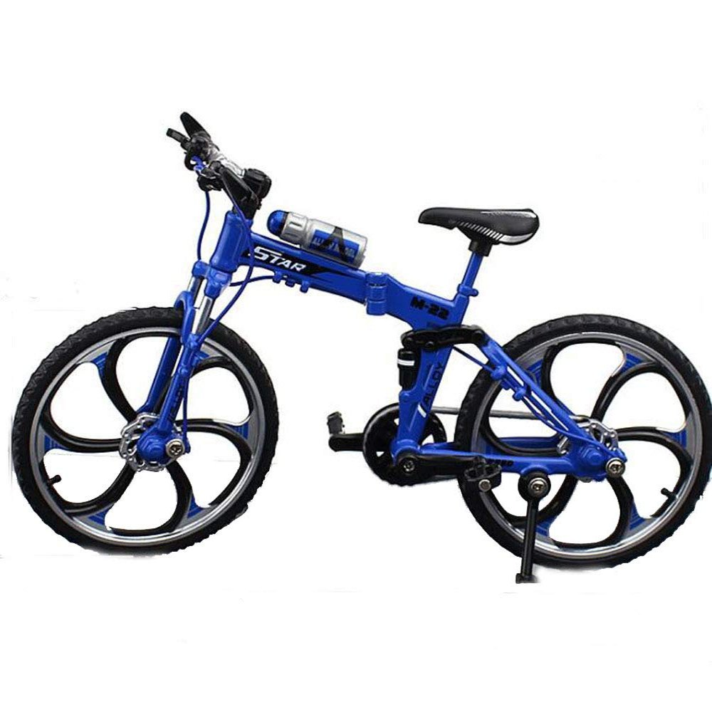 Nuoyi Creative Alloy Finger Bicycle 1:10 Miniature Analog Bicycle, Foldable Finger Mountain Bicycle Toy(Blue)