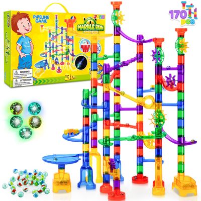 JOYIN 170Pcs Glowing Marble Run, Construction Building Blocks Toys with 5 Glow in The Dark Glass Marbles, STEM Educational Building Block Toy, Birthday Gifts, Easter Basket Stuffers