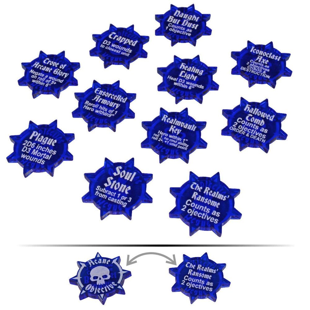 LITKO Double-Sided Arcane Objectives Token Set, Compatible with Age of Sigmar: 2019 Generals Handbook, Translucent Blue (11)