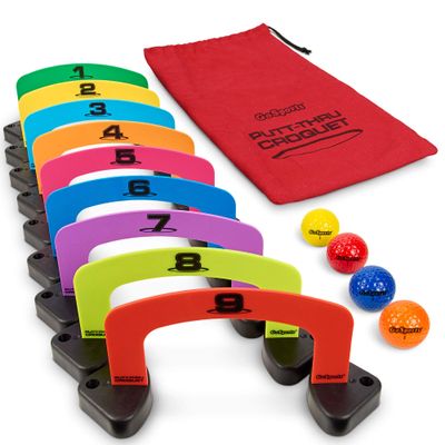 GoSports Putt-Thru Croquet Putting Game - Includes 9 Gates, 4 Golf Balls and Tote Bag - Play at Home, The Office or On The Green!