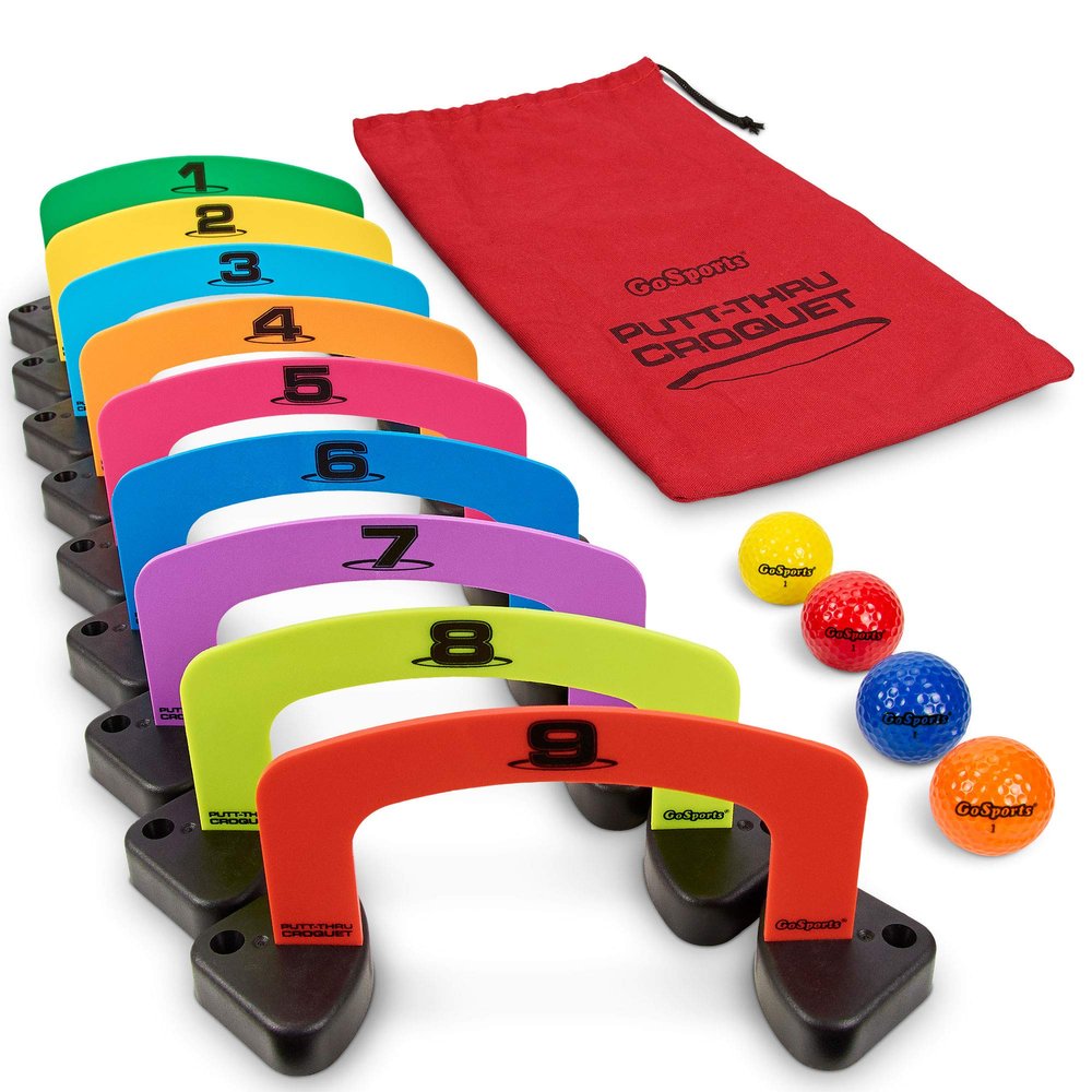 GoSports Putt-Thru Croquet Putting Game - Includes 9 Gates, 4 Golf Balls and Tote Bag - Play at Home, The Office or On The Green!