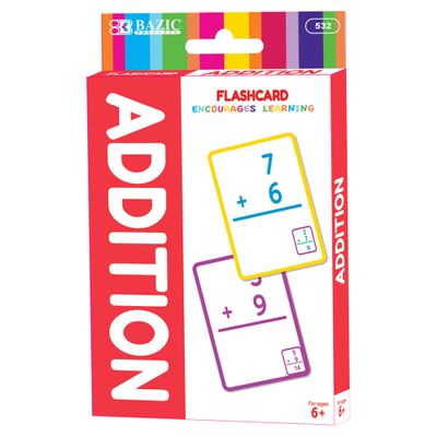 BAZIC Products Addition Flash Cards, Numbers Math Flashcards at School Home, Problem Solving (36/Pack), 24-Packs