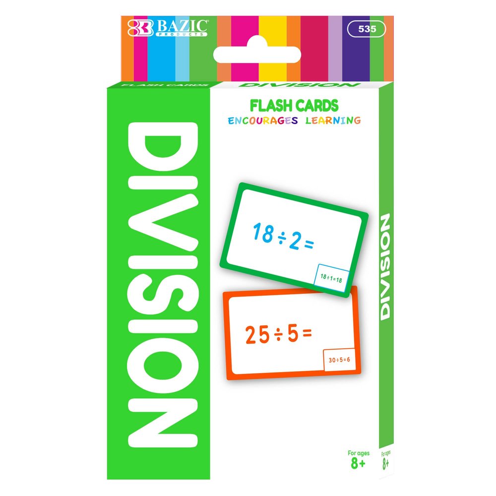 BAZIC Products Division Flash Cards  Math Flash Cards for Kids Learning Division, Ideal for 1st4th Grade, Homeschool and Classroom Study Tools, 36/Pack, 24-Packs