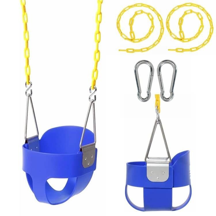 BCGI Heavy-Duty High Back Full Bucket Toddler Swing Seat with Coated Swing Chains and Snap Hooks Fully Assembled