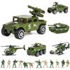 18 Pack Die-cast Military Vehicles Sets,6 Pack Assorted Alloy Metal Models Car Toys and 12 Pack Soldier Army Men, Mini Army Toy Tank,Panzer,Anti-Air Vehicle,Helicopter Playset for Kids Boys view 1
