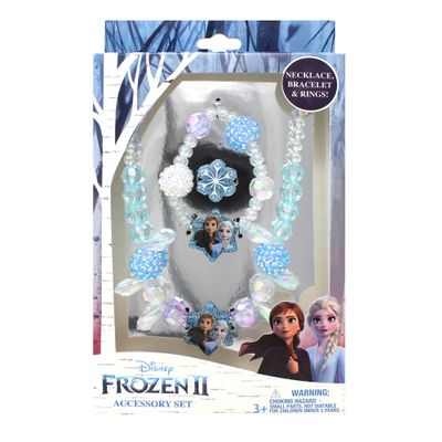LUV HER Disney Frozen Girls Jewelry Set - Dress Up 3 Piece Toy Jewelry Box Set with Bead Necklace, Bracelet, and Ring - Anna & Elsa Play Accessories - Ages 3+