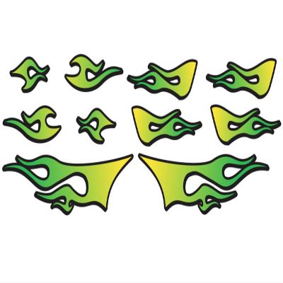 RC car Truck - Tribal Flames - 10pc Body Decal kit - Universal for Arrma Losi HPI Axial Traxxas Redcat Tekno 1/10 1/8 Scale Rock Crawler Stickers (Yellow/Green)