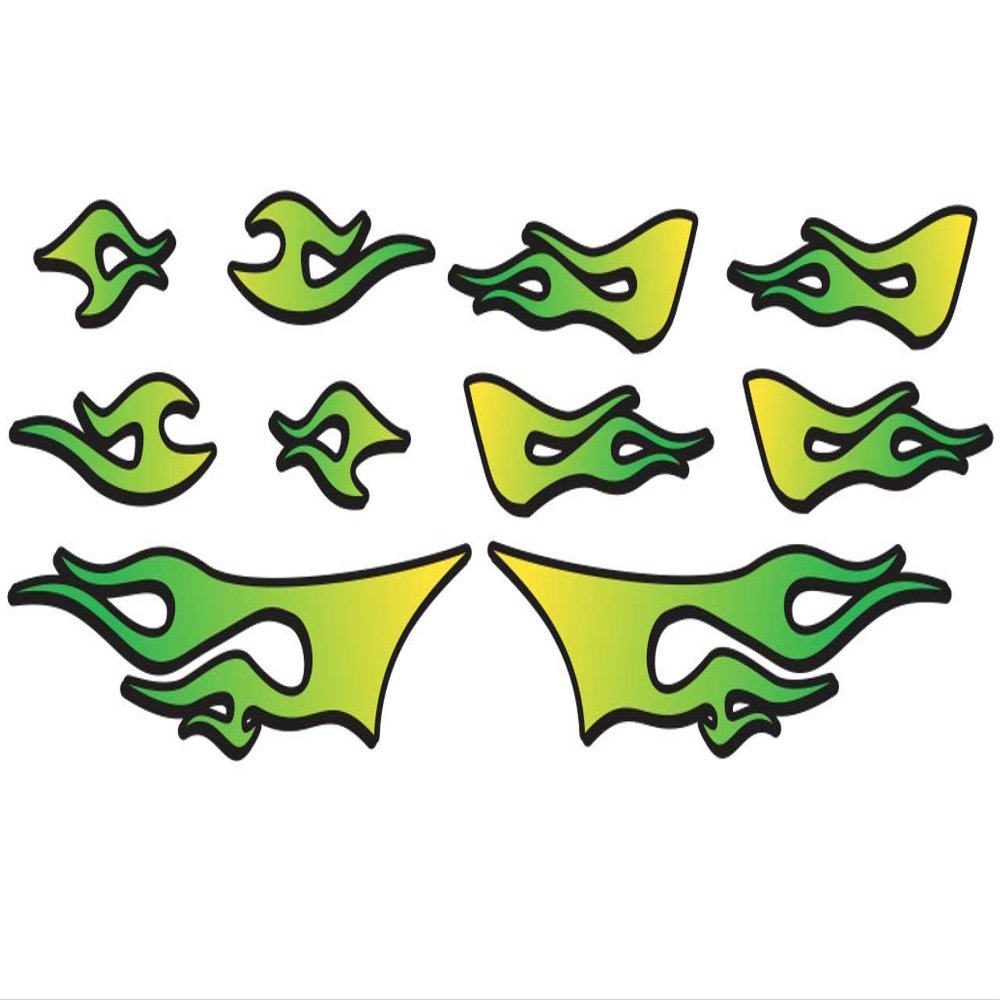 RC car Truck - Tribal Flames - 10pc Body Decal kit - Universal for Arrma Losi HPI Axial Traxxas Redcat Tekno 1/10 1/8 Scale Rock Crawler Stickers (Yellow/Green)