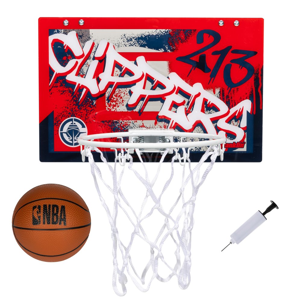 Franklin Sports NBA LA Clippers Over The Door Basketball Hoop - Kids Indoor Hoop with Mini Basketball - NBA Fan Shop Toy for Bedroom + Office - Over The Door Set