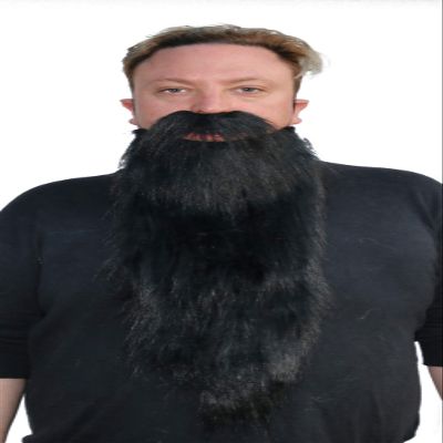 Long Faux Costume Beard and Mustache Set, Black