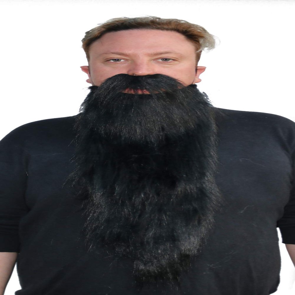 Long Faux Costume Beard and Mustache Set, Black