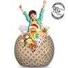 Ambesonne Ethnic Storage Toy Bag Chair, Thai Mosaic Art Culture Abstract Lines Dots Pattern Folk Design, Stuffed Animal Organizer Washable Bag, Large Size, Redwood White view 3