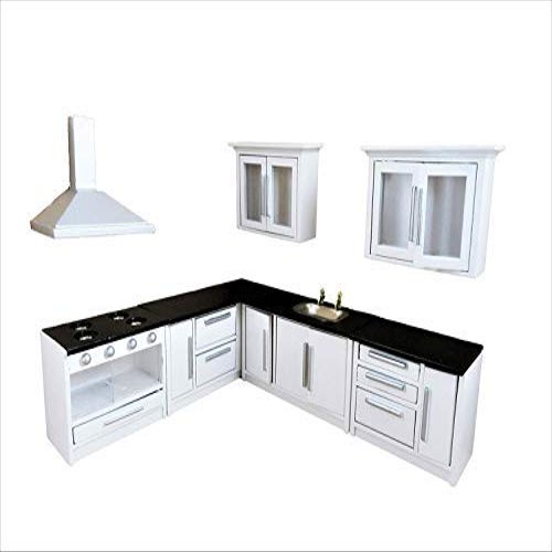 Melody Jane Dollhouse Black & White Fitted Kitchen Furniture Set Modern Units & Appliances