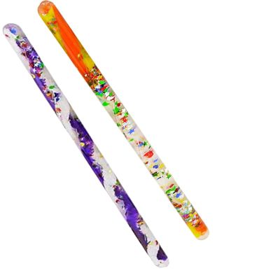 Glitter Wand, Spiral Multicolored Magic Wonder Wand Tube - for Kids, Sensory Room,12" Glitter Water Baton 2 Wands(Yellow/Orange, Purple/White)