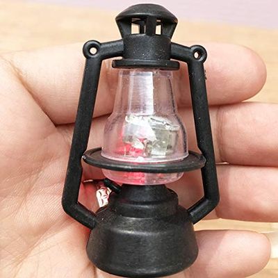 1:6 Scale Dollhouse Miniature Lantern Dummy Kerosene Lamp Light; Shake to Light; No Battery;High 5cm (Black)