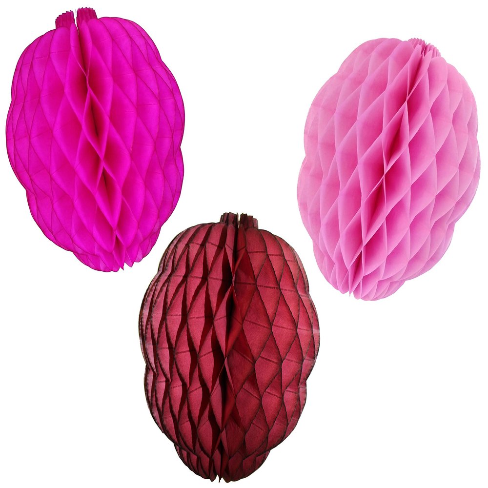 3-Pack 13.5 Inch Honeycomb Raspberry Decoration, Pink Mix
