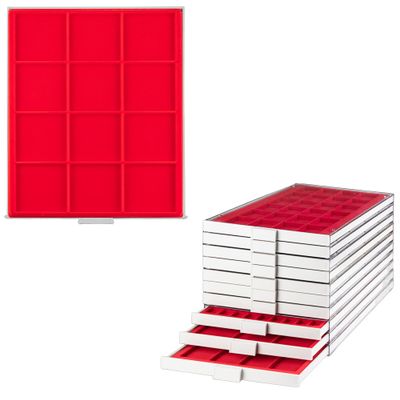 Prophila Coin Box Gray 12 Angular compartments for Coins up to 66 mm, red Insert