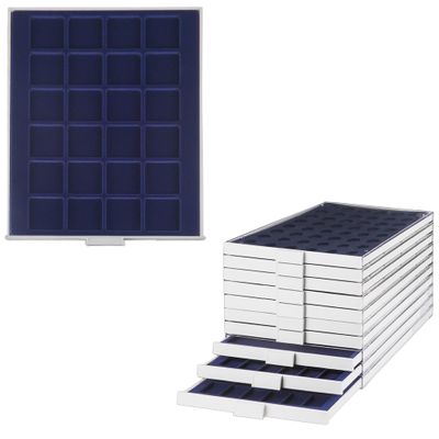 Prophila Coin Box Gray 24 Angular compartments for Coins up to 42 mm, Blue Insert