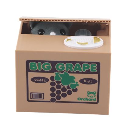 Bank Box Cute Stealing Cat/Panda Money Box Great Toddlers Children Kids(Grape Cat)