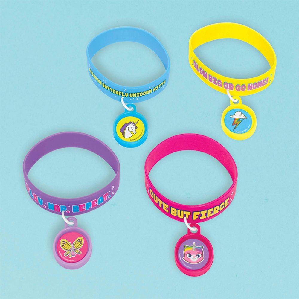 Rainbow Butterfly Unicorn Kitty Rubber Bracelets, Children's Accessories, Clothing, Shoes and Jewelry, 2 1/2" w/charm, 1" dia, Assorted, 4ct
