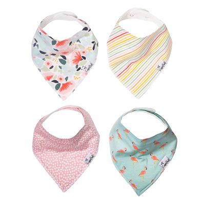 Copper Pearl 4 Pack Soft Cotton Baby Bibs for Drooling and Teething, Absorbent Drool Bibs for Baby Girl and Boy, Adjustable to Fit Newborns to Toddlers, Tons of Styles (Leilani)