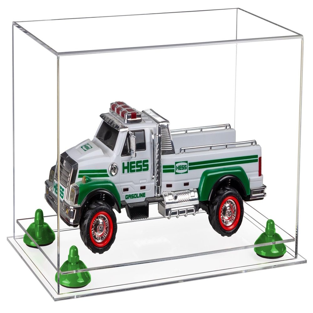 Better Display Cases Versatile Clear Acrylic Display Case - Medium Rectangle Box with Green Risers and Clear Base 14" x 8" x 8.5" (A011-GRR)